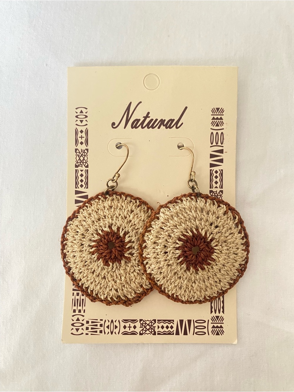 Handmade Beige & Brown Crochet Circle Earrings